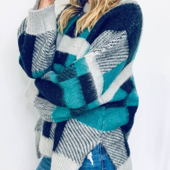 Bellanblue Sweaters - GREEN WITH ENVY Fuzzy Plaid Print Sweater